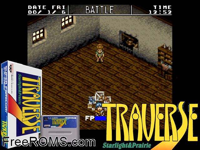 Traverse - Starlight And Prairie SNES game showing 3D box cover and gameplay screenshot