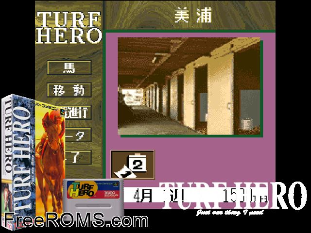 Turf Hero SNES game showing 3D box cover and gameplay screenshot
