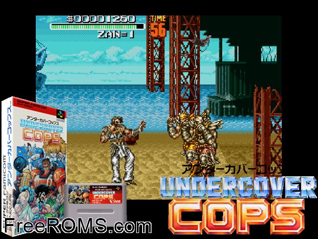 Undercover Cops SNES game showing 3D box cover and gameplay screenshot