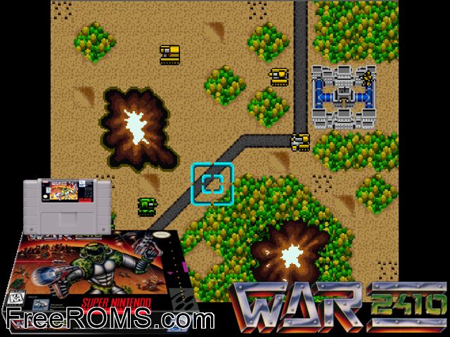 War 2410 SNES game showing 3D box cover and gameplay screenshot