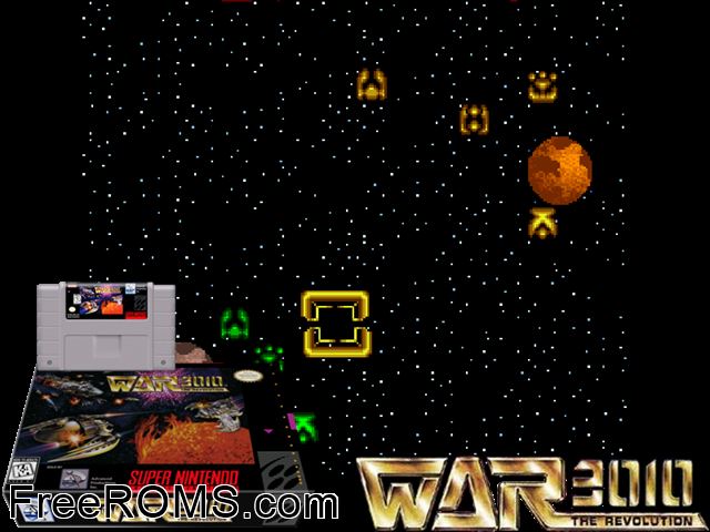 War 3010 - The Revolution SNES game showing 3D box cover and gameplay screenshot