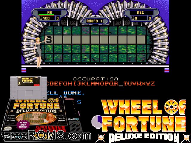 Wheel of Fortune SNES game showing 3D box cover and gameplay screenshot