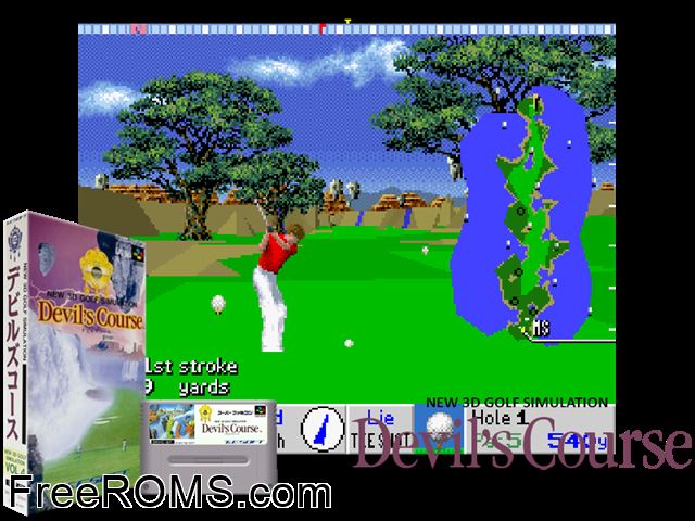 Wicked 18 Golf SNES game showing 3D box cover and gameplay screenshot