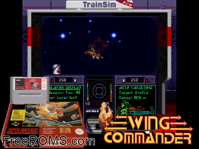 Wing Commander SNES game showing 3D box cover and gameplay screenshot