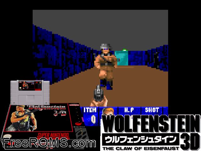 Wolfenstein 3D SNES game showing 3D box cover and gameplay screenshot