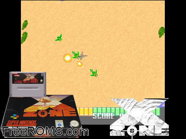 X Zone SNES game showing 3D box cover and gameplay screenshot