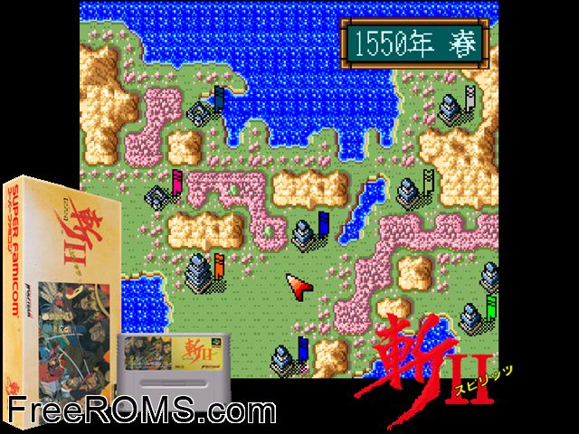 Zan II Spirits SNES game showing 3D box cover and gameplay screenshot