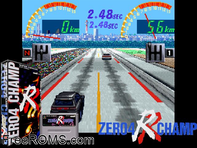 Zero 4 Champ RR SNES game showing 3D box cover and gameplay screenshot